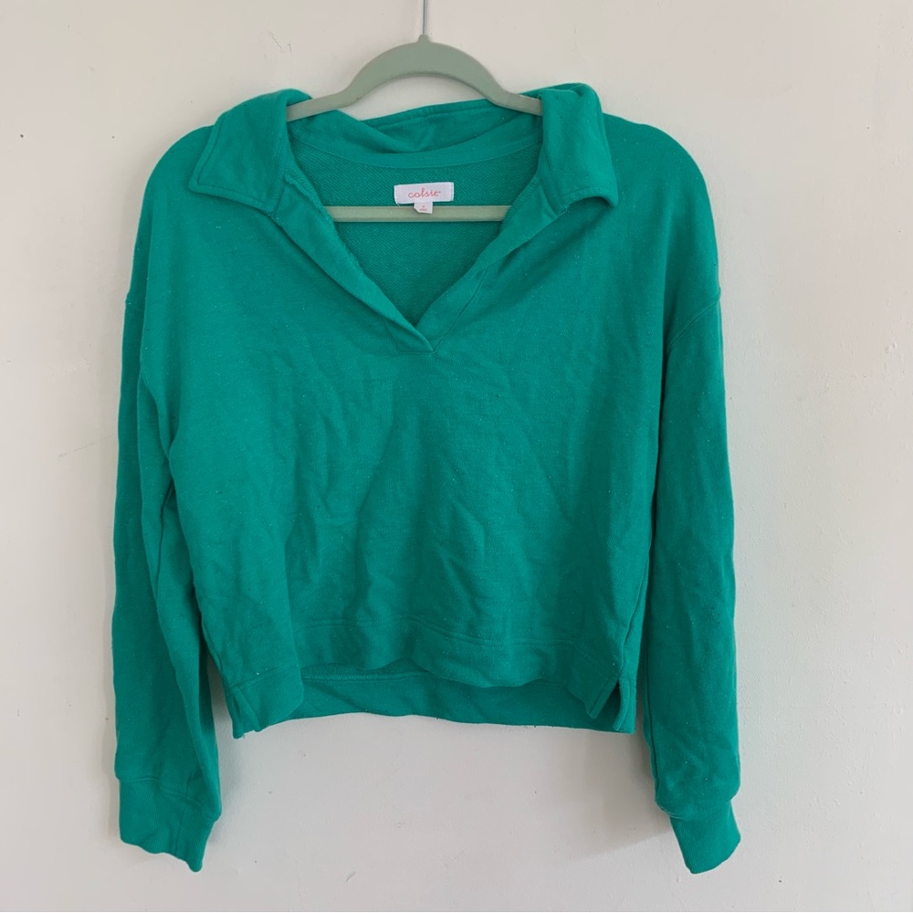 Colsie Vibrant Green collared long sleeve Top